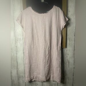 Madewell XS Bahama Stripe Lavender Linen Blend Button Bk Pocket Tee Shift Dress
